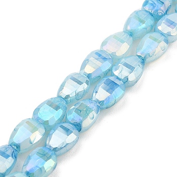 Imitation Jade Glass Beads Strands, AB Color Plated, Faceted, Teardrop, Sky Blue, 9x6x4.5mm, Hole: 2.2mm, about 58pcs/strand, 20.67''(52.5cm)