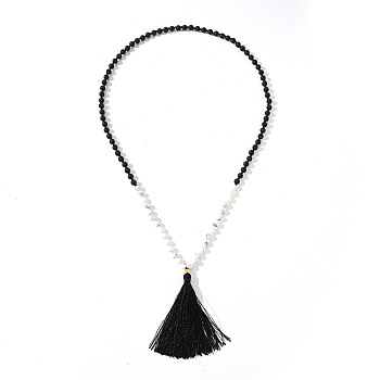 Natural Howlite Beaded Tassel Pendant Necklaces for Men, Black, 31.50 inch(80cm)