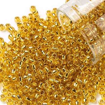 TOHO Round Seed Beads, Japanese Seed Beads, (752) 24K Gold Lined Topaz, 8/0, 3mm, Hole: 1mm, about 220pcs/10g