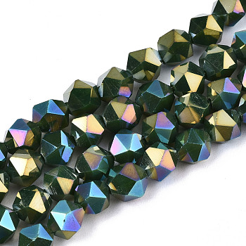 Electroplate Opaque Glass Beads Strands, AB Color Plated, Faceted, Round, Green, 5.5x5.5x5.5mm, Hole: 1mm, about 97~99pcs/strand, 20.87 inch~21.26 inch(53cm~54cm)