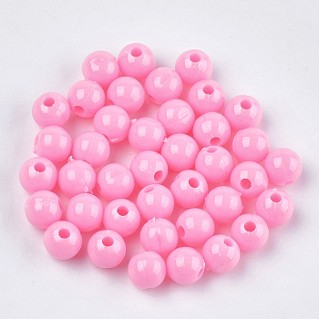 Opaque Plastic Beads, Round, Hot Pink, 6x5.5mm, Hole: 1.8mm, about 4790pcs/500g