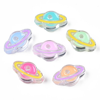 Transparent Acrylic Enamel Beads, Planet, Mixed Color, 16.5x27.5x9mm, Hole: 3.5mm