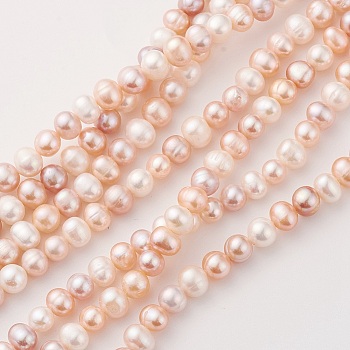 Natural Cultured Freshwater Pearl Beads Strands, Oval, PeachPuff, 7~8x6~7mm, Hole: 0.5mm, about 56~57pcs/strand, 15.7 inch(40cm)