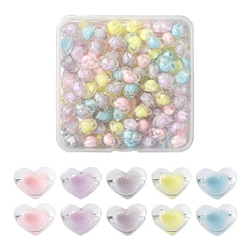 130Pcs 5 Colors Transparent Acrylic Beads, Bead in Bead, Heart, Mixed Color, 13x17x9.5mm, Hole: 2.5mm