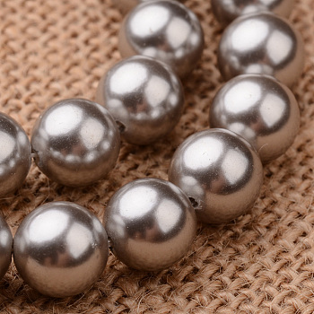 Polished Round Grade A Shell Pearl Bead Strands, Gray, 8mm, Hole: 1mm, about 49pcs/strand, 16 inch