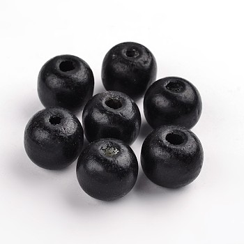 Natural Maple Wood Beads, Dyed, Round, Black, 19~20x17.5~18mm, Hole: 4.5mm