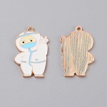 Zinc Alloy Enamel Pendants, Huamn, Light Gold, White, 36x21.5x2mm, Hole: 2mm