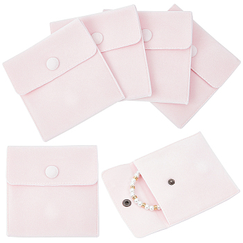 Square Velvet Jewelry Bags, with Snap Fastener, Pink, 10x10x1cm