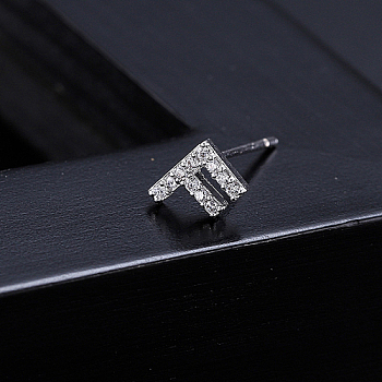 Platinum Brass Micro Pave Cubic Zirconia Stud Earrings, Initial Letter, Letter F, No Size