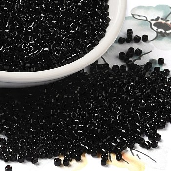 Opaque Colours Glass Seed Beads, Cylinder, Black, 2x1.5mm, Hole: 1mm