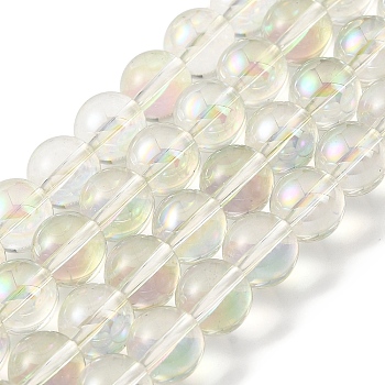 Transparent Electroplate Glass Beads Strands, Pearl Luster Plated, Round, Honeydew, 8mm, Hole: 1mm, about 50pcs/strand, 14.96''(38cm)