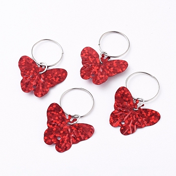 Plastic Paillette/Sequin Hair Braid Rings Pendants, Hair Clip Headband Accessories, Butterfly, Red, 28mm