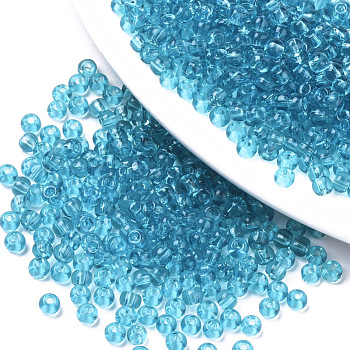 Transparent Glass Beads, Round, Steel Blue, 4x3mm, Hole: 1mm, about 4500pcs/bag