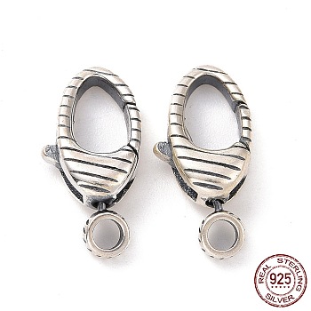 925 Sterling Silver Swivel Clasps, Oval, Antique Silver, 16x8x4mm, Hole: 2mm, Inner Diameter: 4x6.5mm