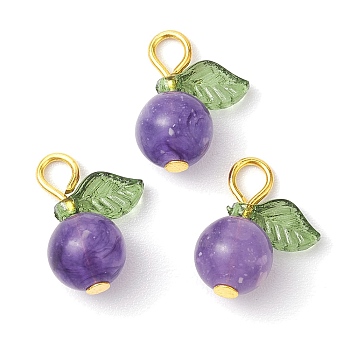 Acrylic Pendants, with Iron Flat Head Pins, Fruit Charms, Purple, 15x11.5x7.5mm, Hole: 2mm