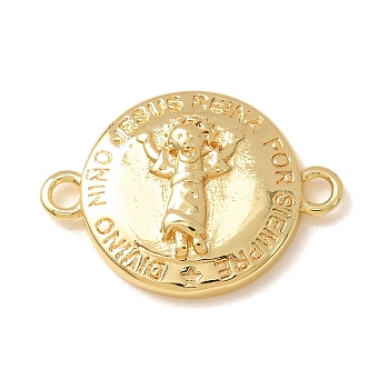 Brass Connector Charms, Flat Round with Divine Child Jesus Links, Golden, 14.5x20.5x4mm, Hole: 1.9mm