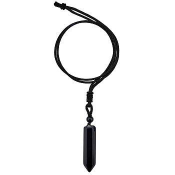 Natural Obsidian Bullet Pendant Necklace, Gemstone Jewelry for Women Men, 26.77 inch(68cm)