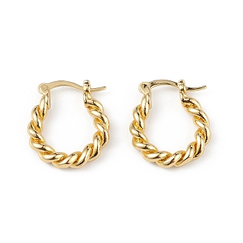 Brass Twist Hoop Earrings for Women, Long-Lasting Plated, Lead Free & Cadmium Free, Real 18K Gold Plated, 20x17.5x3.5mm, Pin: 0.7~1.2x0.7mm
