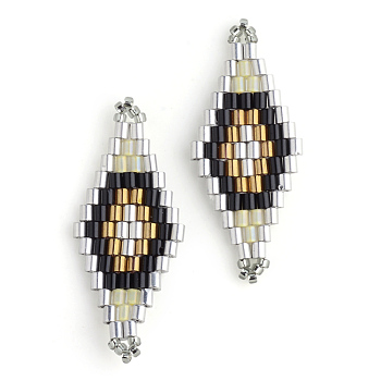 MIYUKI & TOHO Japanese Seed Beads, Handmade Links, Rhombus Loom Pattern, Gold, 31~32.5x13~13.5x1.5~2mm, Hole: 1mm