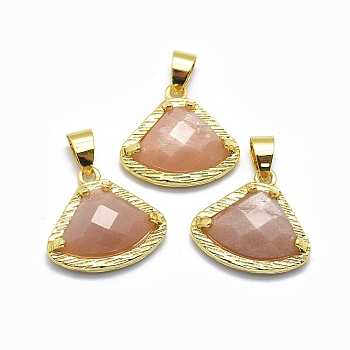 Natural Sunstone Pendants, with Brass Findings, Triangle, Faceted, Golden, 17.5x19x6.5mm, Hole: 3.5x5mm