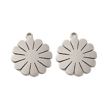 201 Stainless Steel Pendants, Flower Charms, Stainless Steel Color, 17x15x0.9mm, Hole: 1.4mm