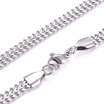 Men's 304 Stainless Steel Diamond Cut Cuban Link Chain Necklaces, with Lobster Claw Clasps, Stainless Steel Color, 23.6 inch(60cm)