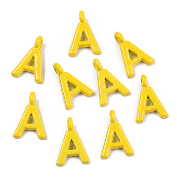 Spray Painted Alloy  2-Loop Link Pendants, Cadmium Free & Lead Free, Letter, Letter.A, 14x9.5x1.5mm, Hole: 2mm