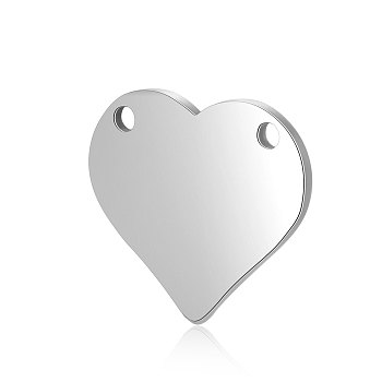 Anti-Tarnish 304 Stainless Steel Stamping Blank Tag Pendants, Manual Polishing, Heart Charm, Stainless Steel Color, 15x16x1mm, Hole: 1.5mm