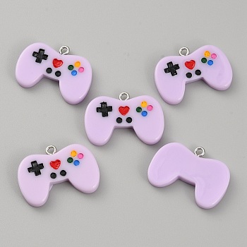 10Pcs Opaque Resin Pendants, Game Controllers Charms with Platinum Tone Iron Loops, Plum, 20x28x4mm, Hole: 2mm