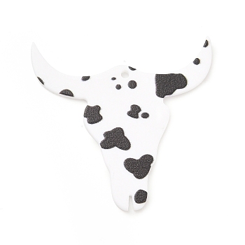 Western Cowboy Style Printed Acrylic Pendants, Cattle Head with Cow Pattern Charm, Cattle, 40x42x1.5mm, Hole: 1.5mm