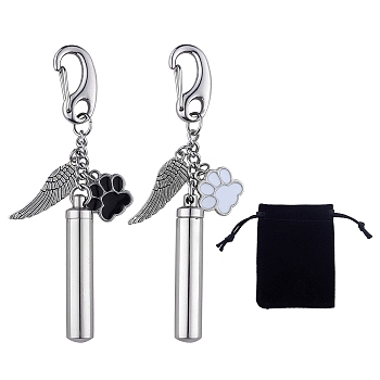 2Pcs Alloy Enamel Pendants Keychain, with 304 Stainless Steel Keychain Clasp, 304 Stainless Steel & Tibetan Style Alloy Pendants, Dog Paw Prints & Wing, Mixed Color, 9.5cm, 2pcs/set