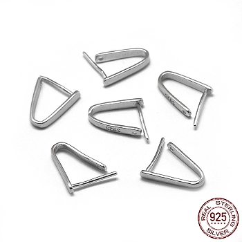Rhodium Plated 925 Sterling Silver Pendant Bails, with S925 Stamp, Ice Pick & Pinch Bails, Platinum, 12x2mm, Pin: 0.6mm, Inseam Length: 10mm