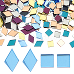 400Pcs 2 Styles Rhombus & Square Mosaic Tiles Glass Cabochons, for Home Decoration or DIY Crafts, Mixed Color, 10~20x10~12x3.5~4mm, 200pcs/style(DIY-DR0002-58)