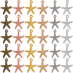 120Pcs 6 Colors Tibetan Style Alloy Pendants, Starfish Charms, Mixed Color, 16x13.5x2mm, Hole: 1.4mm, 20pcs/color(FIND-SC0016-22)