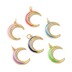Moon Rack Plating Brass Micro Pave Cubic Zirconia Enamel Pendants, with Jump Rings, Cadmium Free & Lead Free, Long-Lasting Plated, Real 18K Gold Plated, Mixed Color, 20.5x17.5x2mm, Hole: 3.5mm(KK-G504-06G)