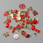 Alloy Enamel Pendants, Strawberry/Cherry/Apple Charms, Golden, Red, 10~21x10~24x1~5.5mm, Hole: 1~2mm, 30Pcs/set(FIND-SZC0019-08A)