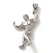 Hip Hop Fitness 316L Surgical Stainless Steel Pendants, Muscular Men Charm, Stainless Steel Color, 61x41x10.5mm, Hole: 9.5x7mm(STAS-H194-01P-02)