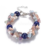 Natural Mixed Stone and Lapis Lazuli(Dyed) Beads Bracelets, with Natural Pearls and Alloy Lobster Claw Clasps, Packing Box, 7-1/2 inch(19cm)(BJEW-JB04163-02)