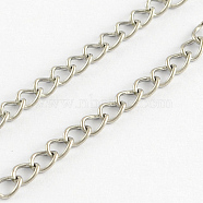 304 Stainless Steel Curb Chains, Soldered, with Spool, Solder, Stainless Steel Color, 2.8x1.8x0.4mm, about 328.08 Feet(100m)/roll(CHS-R005-02-100m)