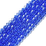 Imitation Austrian Crystal 5301 Bicone Beads, Faceted Glass Beads Strands, Blue, 6x6mm, Hole: 1.2mm, about 47~48pcs/strand, 10.24 inch~10.43 inch(26~26.5cm)(GLAA-S026-6mm-02)