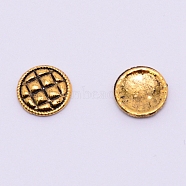 Alloy Cabochons, Nail Art Studs, Nail Art Decoration Accessories for Women, Flat Round with Grid, Antique Golden, 7.5x1mm, 100pcs/bag(AJEW-WH0129-45A-AG)