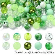 300Pcs 10 Styles Mixed Styles Acrylic Beads, Round, Lime Green, 8x7~7.5mm, Hole: 1.8~2mm, 30pcs/style(MACR-YW0002-99D)