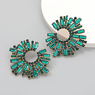 Shiny Rhinestone Irregular Statement Stud Earrings, Sun Shape Alloy Earrings for Women, Emerald, 58x68mm(HUDU-PW0001-052F)