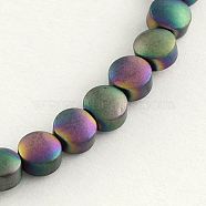Electroplate Non-magnetic Synthetic Hematite Beads Strands, Matte Style, Flat Round, Multi-color Plated, 4.5x3mm, Hole: 0.5mm, about 90pcs/strand, 15.7 inch(X-G-R259-03F)