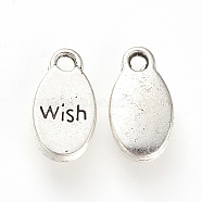 Tibetan Style Alloy Pendants,  Oval with Word Wish, Cadmium Free & Lead Free, Antique Silver, 15.5x8.5x3mm, Hole: 2mm, about 513pcs/871g(TIBE-S302-33AS-RS)