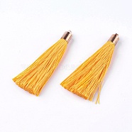 Polyester Tassel Big Pendant Decorations, with Alloy Finding, Golden, Gold, 58~65x7~25mm, Hole: 1.5mm(X-FIND-E018-D04)