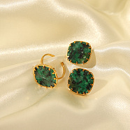 Rhombus Synthetic Turquoise Finger Rings & Earrings Sets, Stainless Steel Cuff Rings & Stud Earrings Sets, Golden(VQ5584-1)