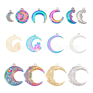 PandaHall Elite 28pcs 14 style Stainless Steel Pendant, Moon, Mixed Color, 12~30x8.5~26.5x0.3~3.5mm, Hole: 1.2~2mm, 2pcs/style(STAS-PH0005-13)