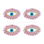 Polyester Embroidery Clothing Patches, Glass Rhinestone Applique, with Felt Base & Brass Finding, Evil Eye, Pink, 33x55x6mm(DIY-WH0043-16)