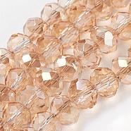 Electroplate Glass Beads Strands, Faceted Rondelle, Pale Goldenrod, 6x4mm, Hole: 1mm, about 85~88pcs/strand, 16.1~16.5 inch(41~42cm)(EGLA-D020-6x4mm-71)